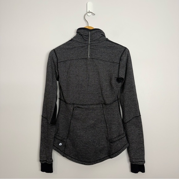 Lululemon Base Runner 1/2 Zip Heathered Herringbone Heathered Black Black Size 6 - Picture 4 of 6